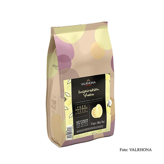 Valrhona Inspiration Yuzu - Yuzuspezialität mit Kakaobutter, 3 kg - Fruchtkuvertüre mit frischem, säuerlichem Geschmack für die Verwendung in der Konditorei