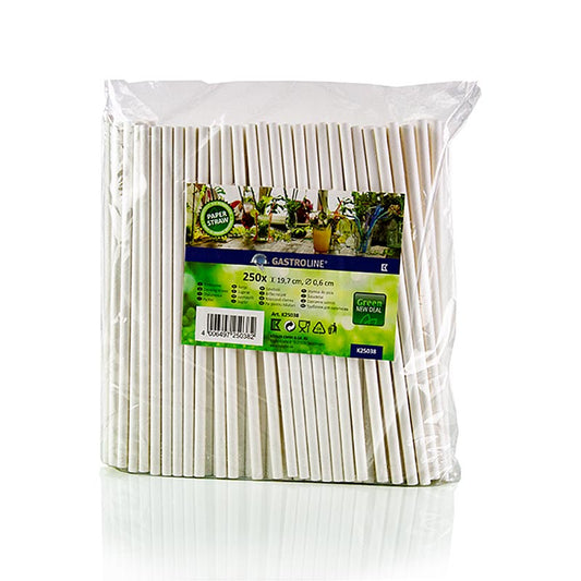 Kögler - Pailles jetables en papier, blanches, ø 6 mm, 19,7 cm, 250 pièces
