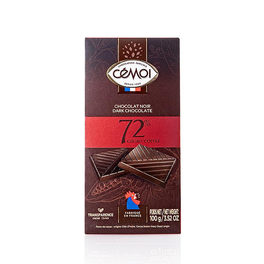 Tablette de chocolat noir 72 % Cacao, Cémoi, 100 g