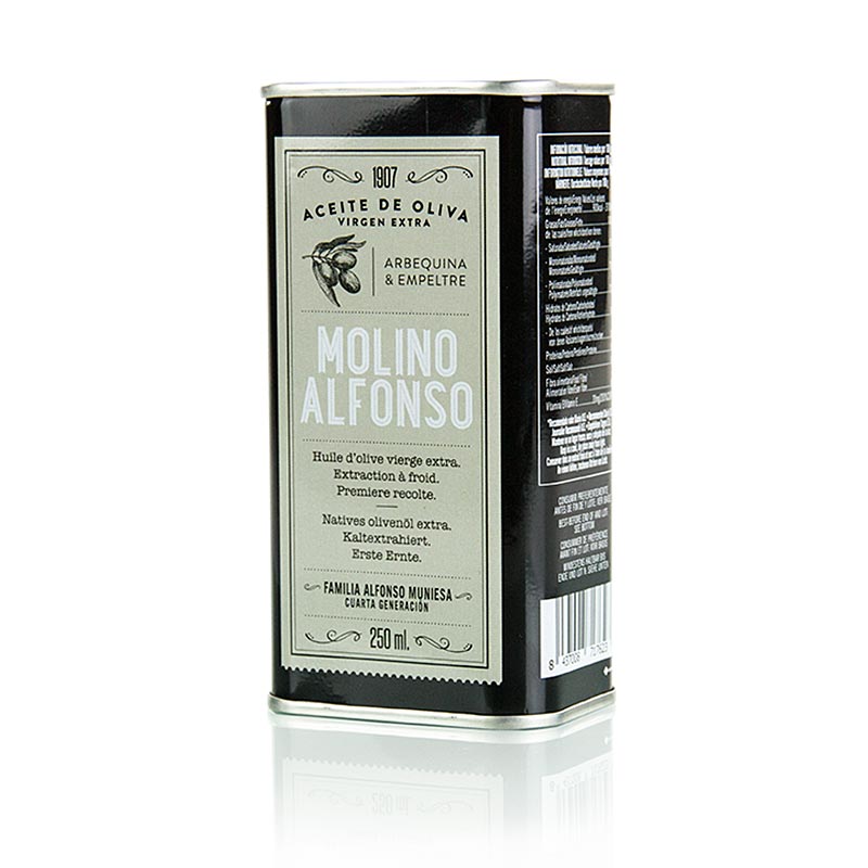 Natives Olivenöl Extra, Molino Alfonso, Arbequina &amp; Empreltre, Spanien, 250 ml - Hochwertiges extra natives Olivenöl aus Spanien, perfekte Kombination aus Essig und Öl für unvergleichlichen Geschmack