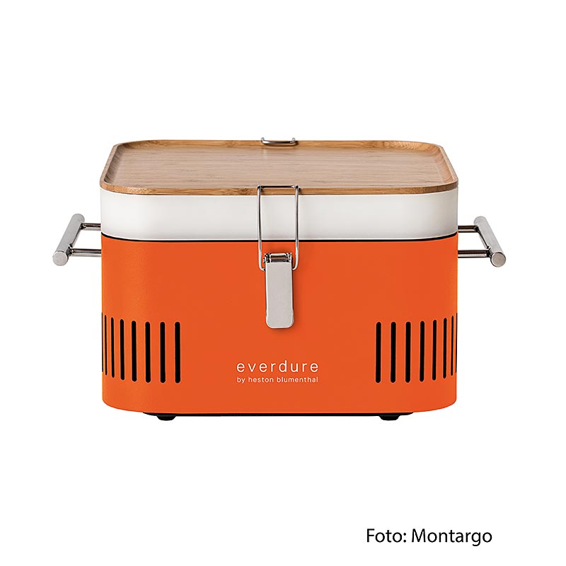Tragbarer Holzkohlegrill CUBE in Orange, entworfen von Everdure Montargo / Heston Blumenthal