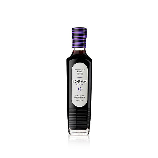Bild einer Flasche FORVM Merlot Balsamico Essig, 6,5% Säure, BIO, 250 ml, einer limitierten spanischen Spezialität mit jugendlichem und ausgewogen fruchtigem Bouquet, bekannt in der gehobenen Gastronomie weltweit