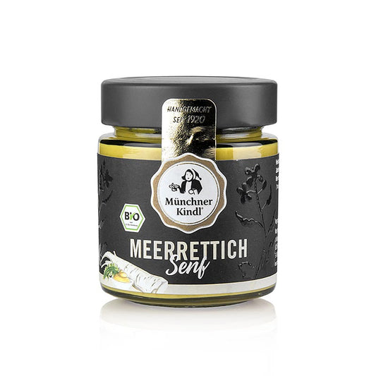 Bio-vegane Münchner Kindl Meerrettichsenf, scharf und kribbelnd, 125 g Genießen Sie die ätherische Schärfe von frischem Kren