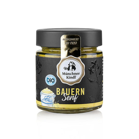 BIO mittelscharfer Senf mit Senfkörnern in praktischer 125 ml Größe Ideal für Würstchen, Fleisch und Dressings Kaufen Sie Münchner Kindl Bauernsenf in der Schweiz