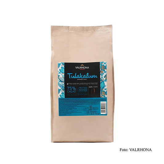 Valrhona Tulakalum dunkle Couverture, Callets, 75% Kakao, 3 kg - Besondere Schokolade mit zartbitterem Geschmack und ausdruckstarken Zitrusnoten, die zu Orangen passt
