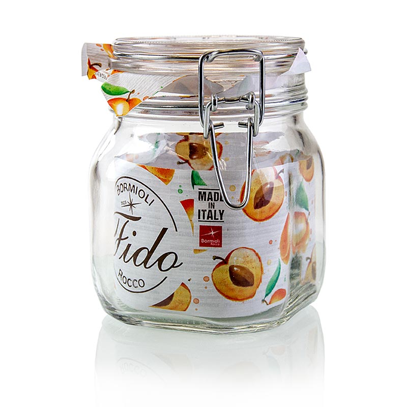 WECK - Barattolo con coperchio a molla - Fido, 750 ml, quadrato, con guarnizione in gomma, 1 pz.
