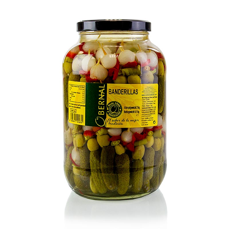 Brochettes de concombre avec oignons, olives et piment, Banderlillas, 41 kg