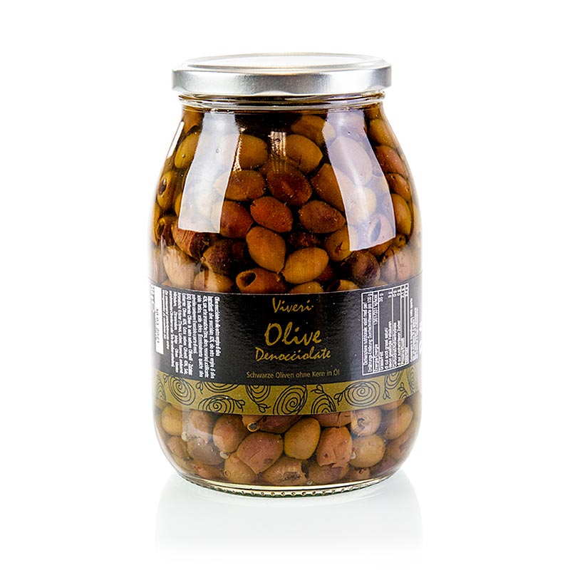 Schwarze entsteinte Leccino Oliven in nativem Olivenöl und Weinessig eingelegt, 950 g