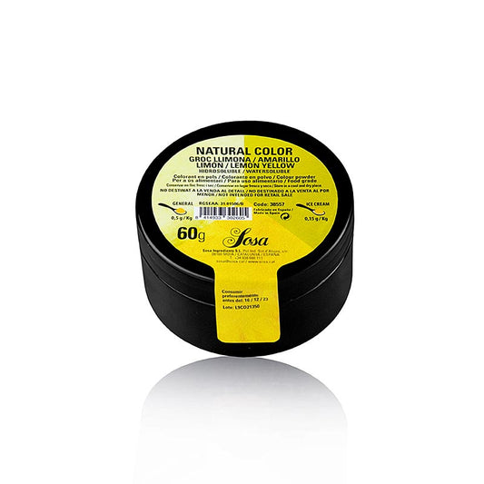 Lebensmittelfarbe Sosa Natürliches Zitronengelb, wasserlöslich, hergestellt aus färbenden Pflanzenstoffen, 60 g, von Sosa Ingredients SL, einem führenden Hersteller von Premium-Zutaten für Gastronomie und Konditorei in Spanien, mit einer breiten Palette von hochwertigen und innovativen Produkten für die Herstellung von Speiseeis, Nüssen, lyophilisierten Früchten, Texturierern, natürlichen Pflanzenextrakten und Aromen Exportiert in mehr als 80 Länder