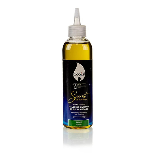 Produkt Secret de Flambage Thymian, Flambiergel, Cookal, 200 ml - ein innovatives Gelee pflanzlichen Ursprungs mit hohem Alkoholgehalt, das das parfümieren von Gerichten und einen Showeffekt ermöglicht