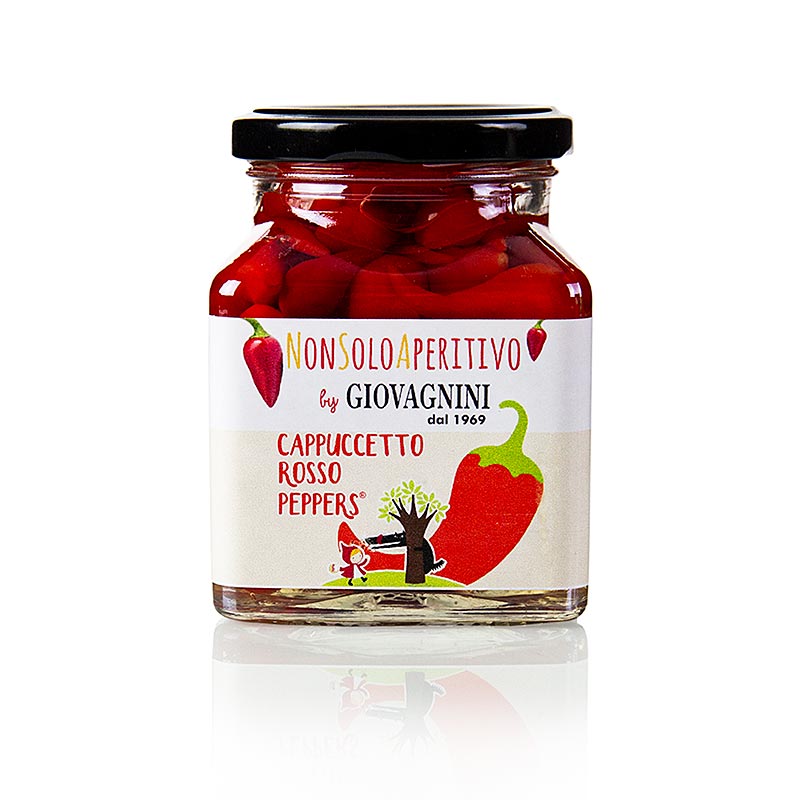 Rote Paprikatropfen von Giovagnini Cappuccetto, 310 g, klein, fein und dezent pikant, ein leckerer Hingucker