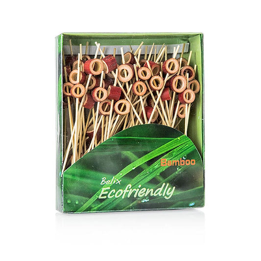 Spiedini di legno, con disco di legno rosso perforato, 12 cm, 100 pz.