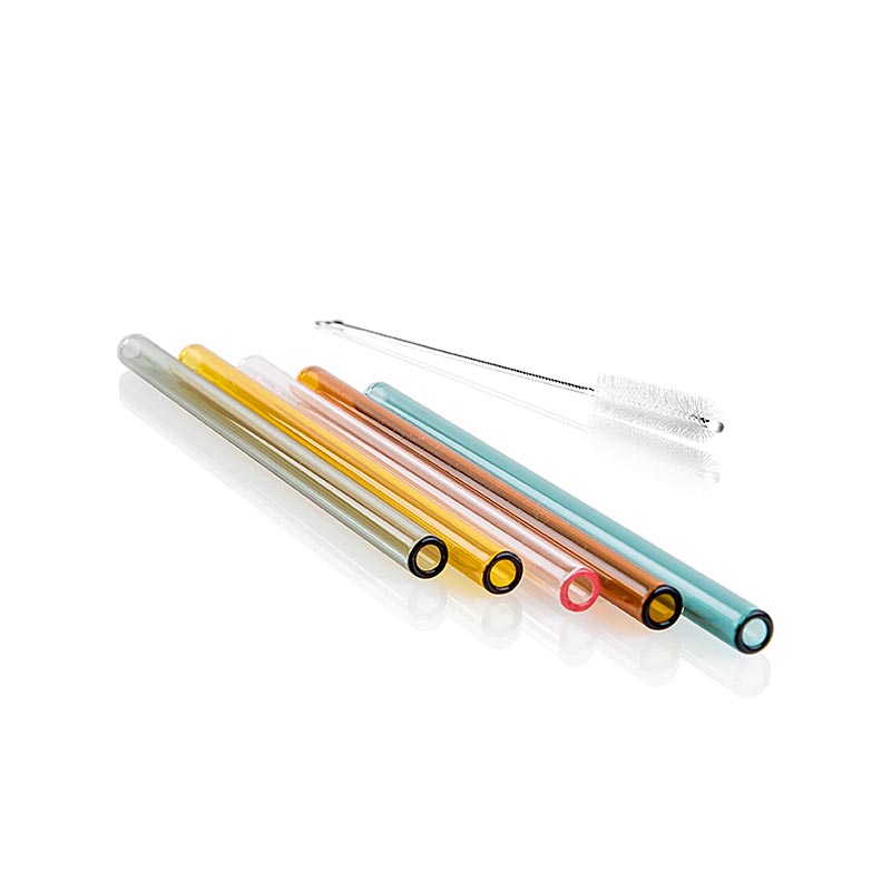 Bunte Glas-Trinkhalme in 5 verschiedenen Farben (rosa, petrol, grau, cognac, gelb)