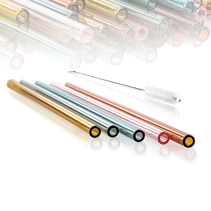 Glas-Trinkhalme, gerade & bunt, ø8mm (1,5mm Wand), 24cm, 50 St