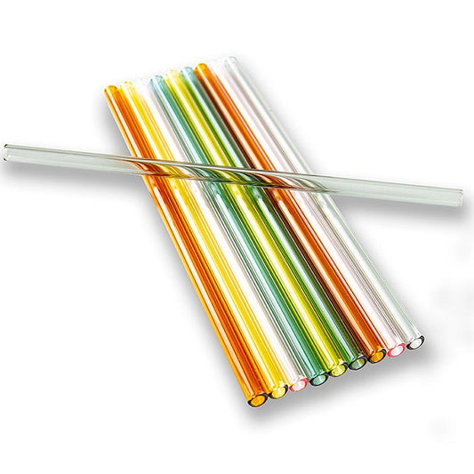 Glas-Trinkhalme (Borosilicat), gerade & bunt, ø8mm (1,5mm Wand), 21cm, 10 St - elegante, umweltfreundliche Alternative zu Kunststoff- und Strohhalmen