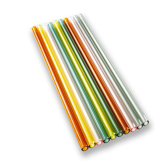 Glas-Trinkhalme (Borosilicat), gerade & bunt, ø8mm (1,5mm Wand), 24cm, 10 St - 5 Farben a 10 Stück (rosa, petrol, grau, cognac, gelb) - Die elegante Alternative zu Kunststoff- und Strohhalmen für stilvollen Getränkeservice