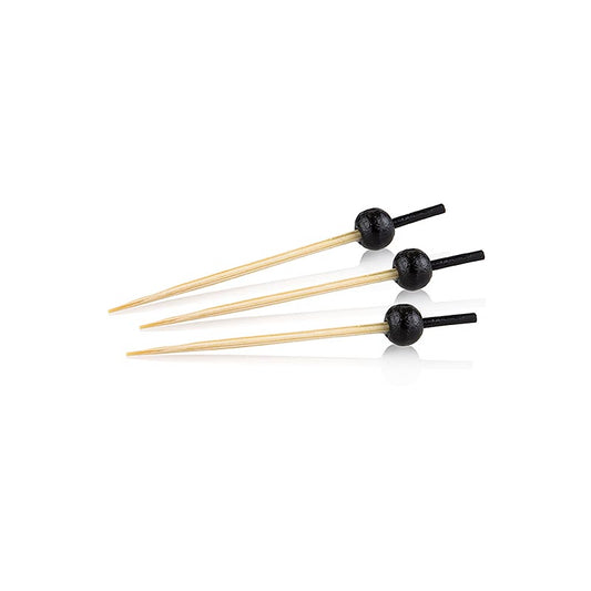 Spiedini di legno, con estremità di colore nero, palla nera, 6 cm, 100 pezzi.