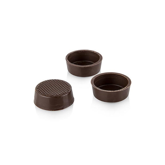 Pralinen Halb-Schalen, rund, Zartbitter, ø 26/29x10mm, Läderach, 1,293 kg, 616 St - Pralinen-Schalen aus Zartbitterschokolade, ø 26/29x10mm, 1293 kg, 616 Stück, regelmäßig gegossen aus bester Kuvertüre, ideal für die rationelle Pralinenherstellung