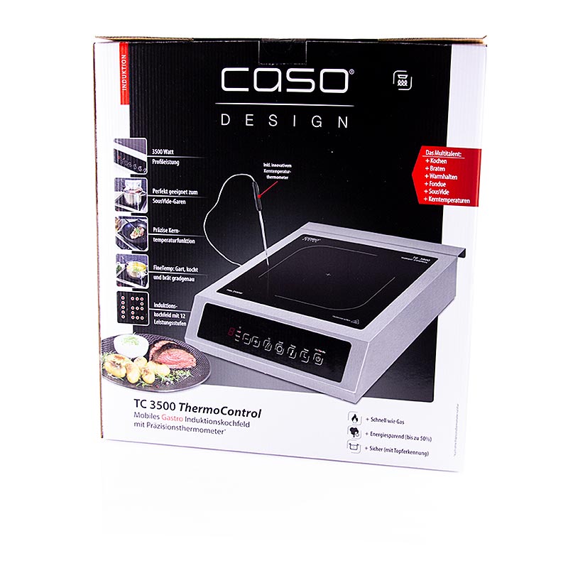 Induktionskochplatte TC Thermo Control 3500 Watt, Caso, 1 St - Innovatives, präzises ThermoControl-Thermometer, Leistungsstarke 3500 Watt, Edelstahlgehäuse, Glaskeramik-Ganzglasoberfläche, Temperatur präzise einstellbar von 60-240°C
