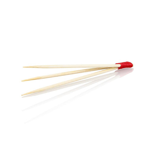 Bambus-Spieße mit 3 Zacken, rot gebunden, 9 cm lang, ideal für Grillpartys