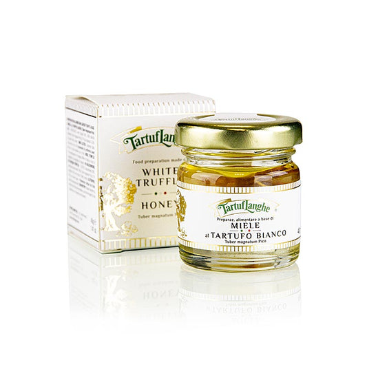 Tartuflanghe Akazienhonig, hell, mit weißem Trüffel & Aroma, 40 g - Trüffel-Akazien-Honig aus dem Piemont, aromatisiert mit dem edelsten aller Trüffel, verleiht Käse einen besonderen und wertvollen Geschmack