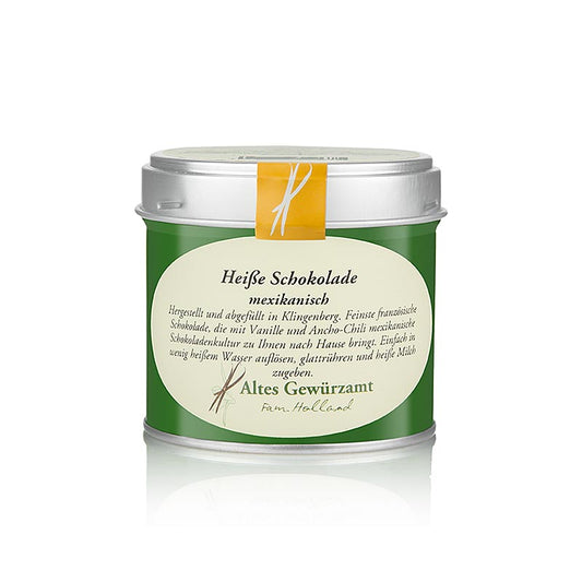 Heiße Schokolade mexikanisch, mit Rohrzucker, Vanille, Chili, Altes Gewürzamt, 110 g - Feine französische Schokolade mit Rohrzucker, Vanille und Ancho-Chili, perfekt für kalte Wintertage!