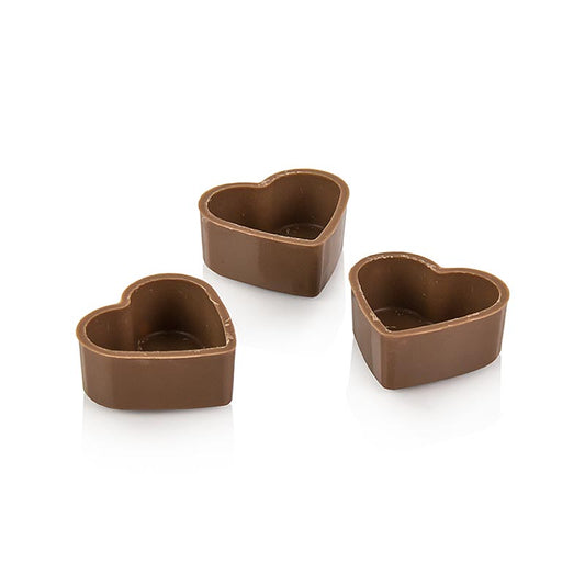 Pralinen-Schalen Herz, Vollmilch, 29x33x13mm h, Läderach, 2,352 kg, 784 St - Herzschalen-Rohlinge aus Milchschokolade für rationelle Pralinenherstellung