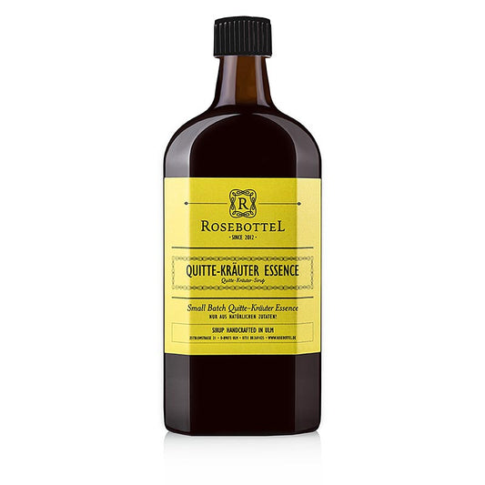 Rosebottel Quitte Kräuter Essence (Essenz) Sirup, 500 ml - Frischer Quittensaft mit ausgewählten Kräutern, handgefertigt in der Limonadenmanufaktur in Ulm seit 2014