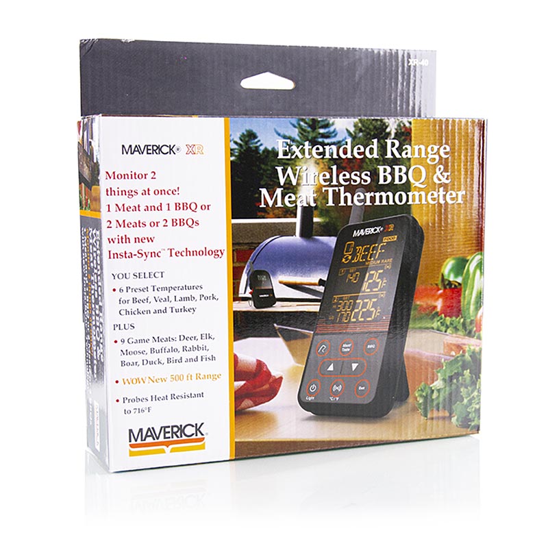 Digitales Thermometer-Set Wireless BBQ & Meat, XR-40 (Funk), Maverick, 1 Stück - Drahtloses BBQ- und Fleischthermometer-Set zur Überwachung der Temperatur beim Grillen und Braten