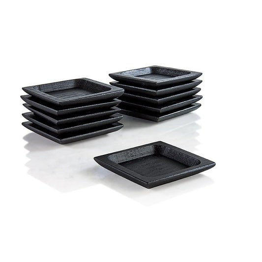 Bol réutilisable en bambou noir, plat & massif, carré 6x6cm, lavable au lave-vaisselle, 25 pcs