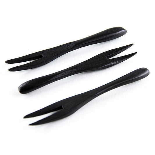 Mehrweg Bambusgabel, schwarz, 9cm, spülmaschinenfest, 10 St - hochwertiges, nachhaltiges Bambusgabel-Set für stilvolles Grillfest-Ambiente