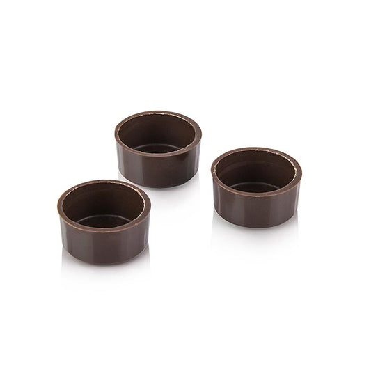 Pralinen Halb-Schalen, rund, Zartbitter, ø 29x14mm, Läderach, 2,038 kg, 784 St - Zartbitterschokolade Rohlinge für rationelle Pralinenherstellung, Durchmesser oben 29mm, unten 26mm, Höhe 14mm, 2,2g/Stück