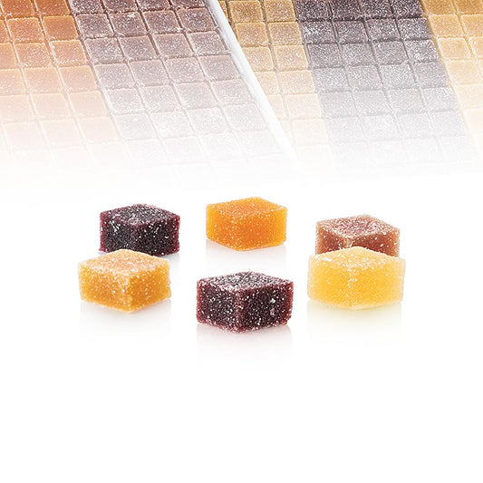 Pate de Fruits von Valrhona, 6 Sorten Fruchtgelees, 1,8 kg, 192 St - Ein Sortiment mit intensivem und 100% natürlichem Fruchtgeschmack aus Frankreich, inklusive Aprikose, schwarze Johannisbeere, Zitrone, Himbeere, Mirabelle und roter Weinbergpfirsich