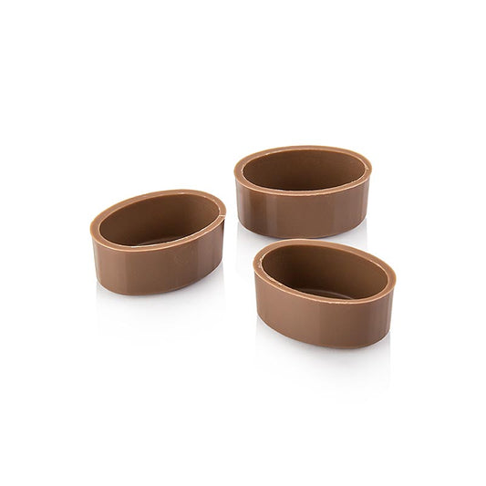 Pralinen-Schalen in ovaler Form aus Vollmilchschokolade, 24/33mm oben, 22/32mm unten, 13mm hoch