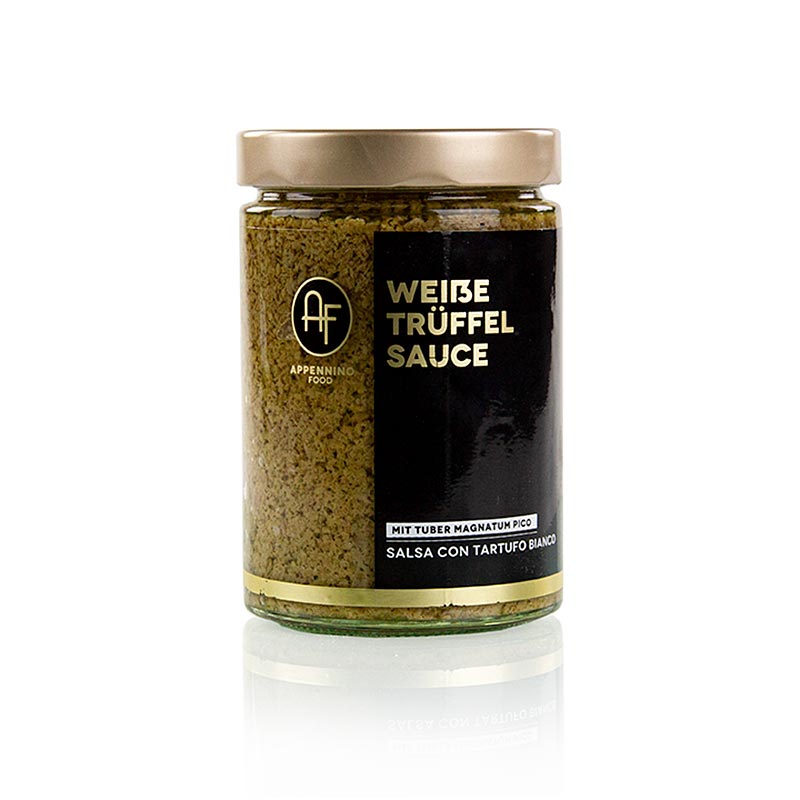 Salsa Tartufata mit weißen Trüffeln (Tuber magnatum) und Champignons, ideal für italienische Küche, passt gut zu Eierspeisen, Pasta und hellem Fleisch, 500 g