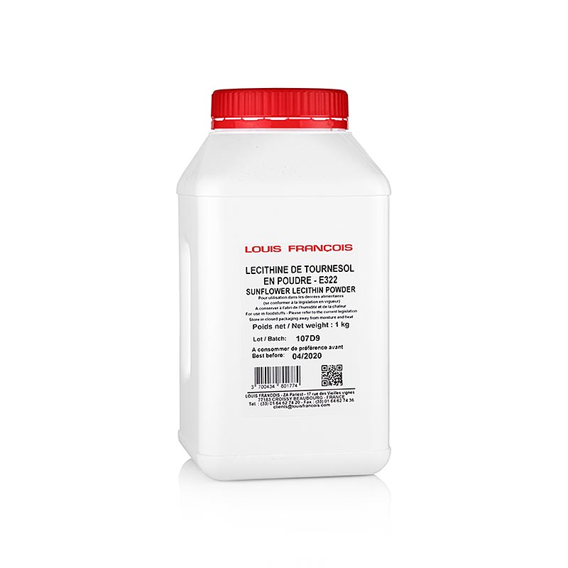 Sonnenblumen Lecithin (Emulgator) Pulver von Louis Francois, 1 kg - Lebensmittelzusatzstoff zur Verbesserung von Frische, Geschmack, Aussehen, Zubereitungszeit, Nährwert und Verdaulichkeit von Lebensmitteln