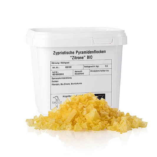 Meersalz mit Zitrone in Pyramidenform, Petros, Zypern, BIO, 600 g - Pyramidenförmiges Meersalz aus Zypern mit fruchtiger Zitrone, knuspriger Textur und ohne künstliche Zusätze Ideal für Salate, Fischgerichte und Vorspeisen