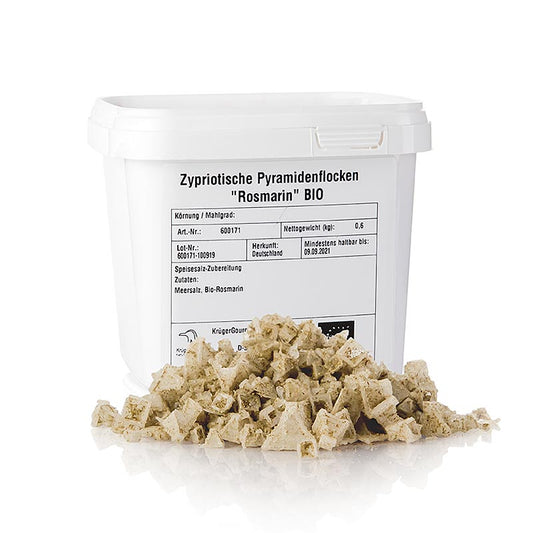 Meersalz mit Rosmarin in Pyramidenform, Zypern, Petros, BIO, 600 g - aromatisiertes Meersalz mit knuspriger Textur, ideal für mediterrane Gerichte und Antipasti, keine künstlichen Zusätze