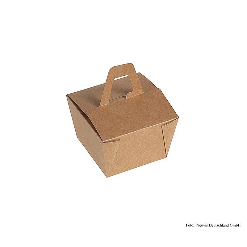 Einweg Naturesse Take Away Box mit Henkel, aus Kraft/PLA, 9x9x6,5cm, 500ml, 450 St - ideal für Grill- und Picknickpartys, einfaches Servieren ohne Reinigungs- oder Aufbewahrungsaufwand Hochwertiges Produkt, das alle Bedürfnisse erfüllt