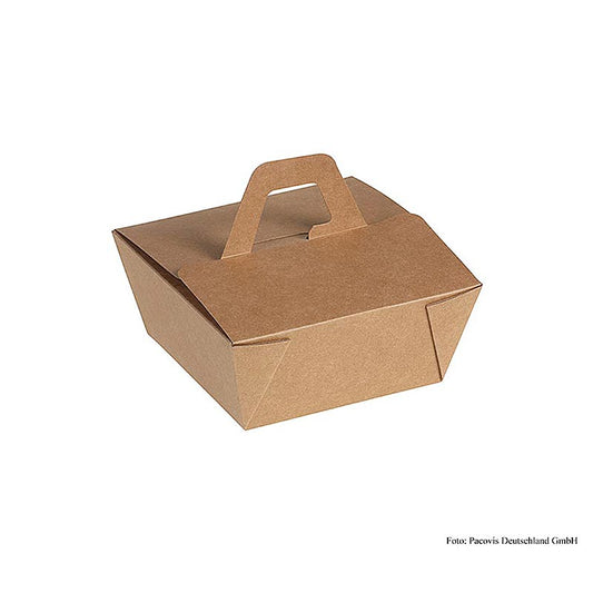 Boîte à emporter Naturesse à usage unique, avec anse, Kraft/PLA, 12x12x6,5cm, 900ml, 200 pièces