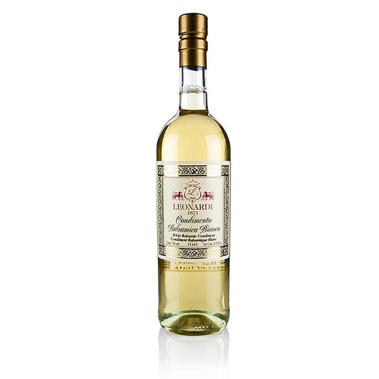 Balsamico Bianco Oro Nobile, 4 Jahre, Eichenholzfass, Leonardi, 750 ml - Flasche mit gereiftem Balsamico aus weißem Traubenmost und Weißweinessig, ideal für Salate, Gemüse, Fisch, helles Fleisch und Käse