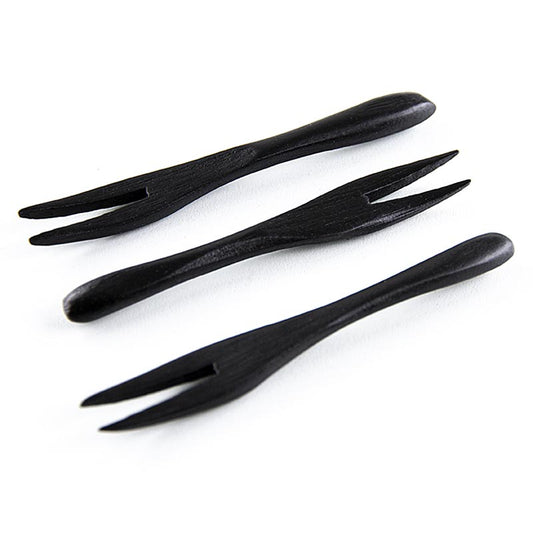 Mehrweg Bambusgabel, schwarz, 9cm, spülmaschinenfest, nachhaltiges Grillzubehör aus Bambus, praktische Alternative, wiederverwendbar