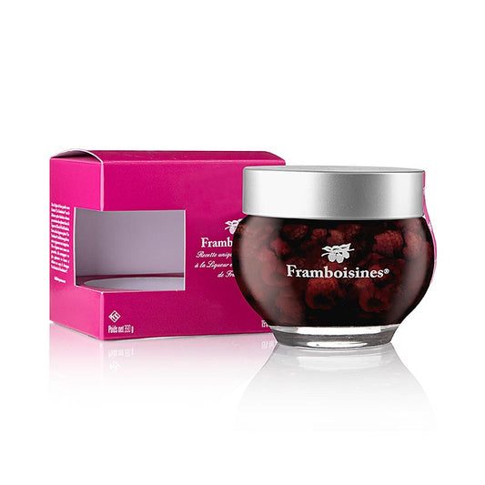 Framboisines - framboises marinées dans de la liqueur de framboise & de l'eau-de-vie de framboise 15% vol., 390 g
