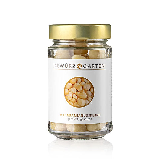 Geröstete und gesalzene ganze Macadamia-Nüsse, 110 g, die als Königin der Nüsse bekannt sind, mit zarten Textur, knackigem Biss und feinem süßlichen Aroma, ideal zum Genießen pur, als Backzutat oder zur Bereicherung von pikanten Speisen