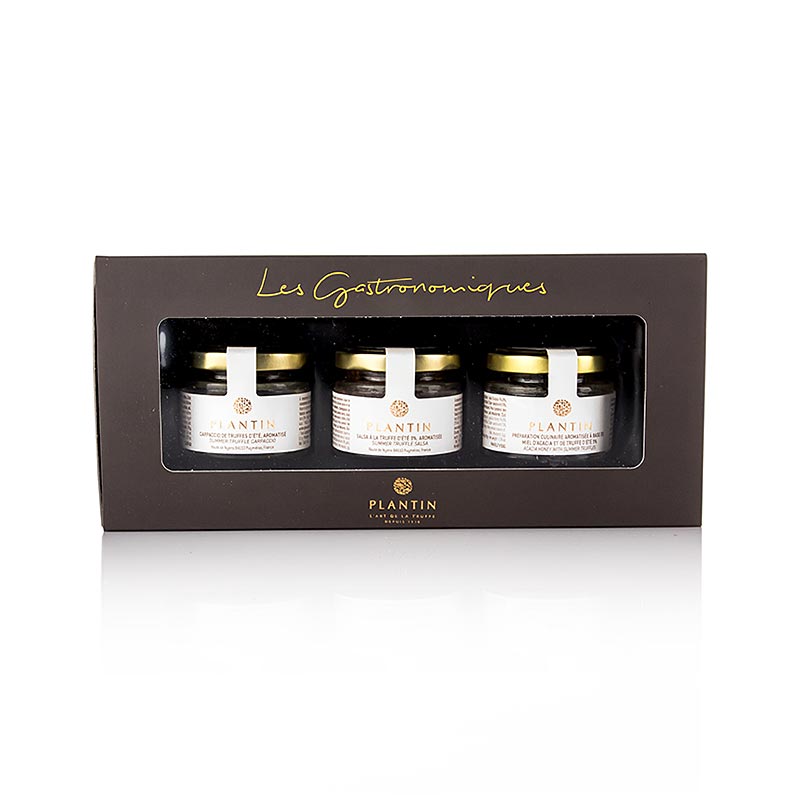Coffret de truffes n° 2 : carpaccio de truffes 40 g + salsa aux truffes 50 g + Miel aux truffes Miel , Plantin, 190 g, 3 pièces