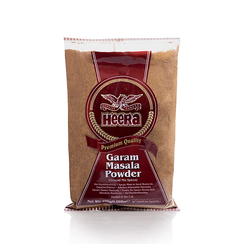 Garam Masala-Pulver, Gewürzubereitung für Fleisch- und Geflügelgerichte, Heera, 400 g: Eine vielseitige Gewürzmischung mit sorgfältig ausgewählten Gewürzen wie Koriander, Kreuzkümmel, Kardamom und Zimt, verpackt in einer praktischen, luftdicht verschlossenen 400-Gramm-Packung für lange Freude