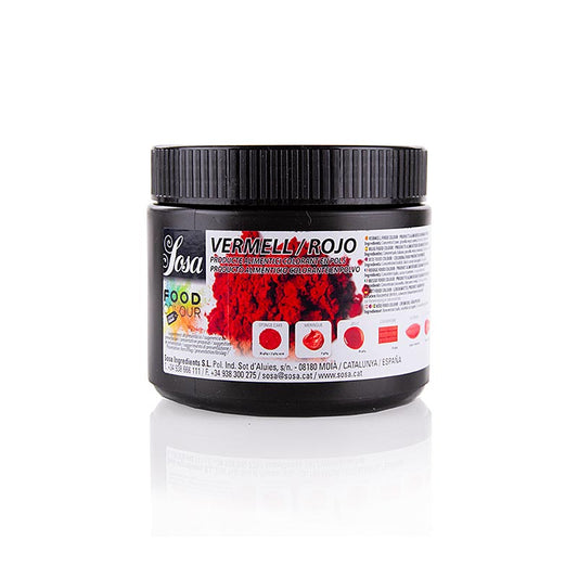 Sosa Lebensmittelfarbe Natürlich, Puder, Rot, fett- & wasserlöslich (37899), 200 g - Vielseitiger farbiger Pulverfarbstoff, fett- & wasserlöslich, ideal zum Färben von Lebensmitteln, 200 g Packung für kulinarische Kreationen, entwickelt für Hobby- & Profiköche