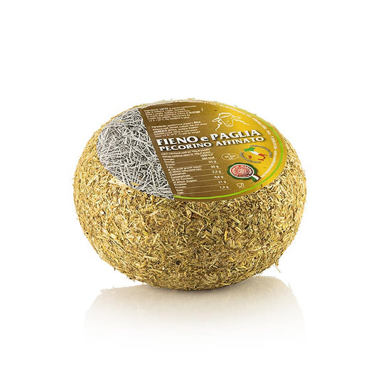 Pecorino Affinato, handwerklich hergestellter italienischer Schafskäse, in Heu und Stroh gereift, ca1,2 kg, perfekt für Käseplatten und Nudelgerichte geeignet