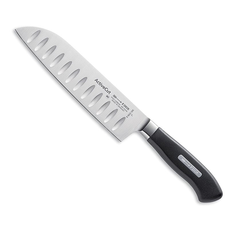 Das ActiveCut Santoku Kullenschliff Messer, 18cm von DICK, ist ideal für präzises Schneiden in der Küche Mit scharfer Klinge, Kullenschliff gegen Anhaften von Lebensmitteln, ergonomischem Griff und hervorragender Balance