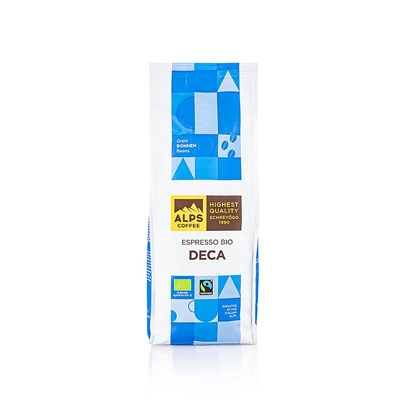 Alps Coffee Espresso Decaffeinato, decaffeinato, chicchi interi, Fair Trade BIO, 500 g
